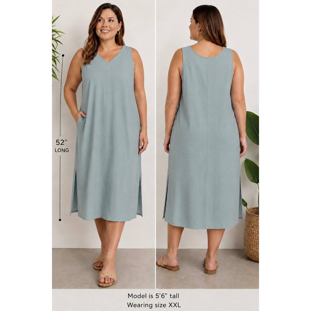 DKNY Linen Blend Sleeveless Shift Dress Light Aqua Blue Women’s Size XXL NWT